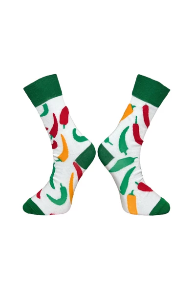 Mevo Tekli Beyaz Renkli Erkek Esnek Nem Alabilen Pamuklu Biber Desenli Soket Çorap - Resim 2