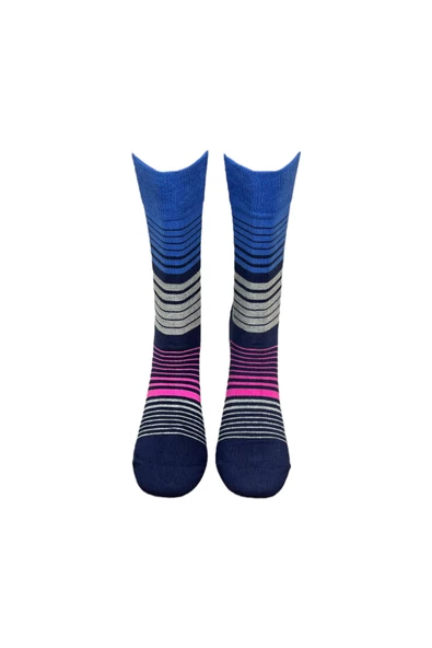 Me-vo Tekli Lacivert Renkli Erkek Esnek Nem Alabilen Pamuklu Çizgili Soket Çorap - Resim 3