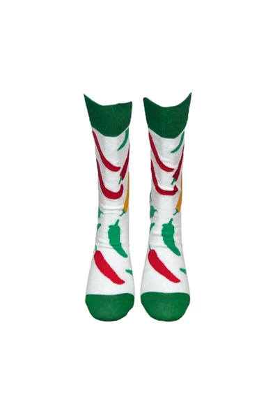 Mevo Tekli Beyaz Renkli Erkek Esnek Nem Alabilen Pamuklu Biber Desenli Soket Çorap - Resim 3