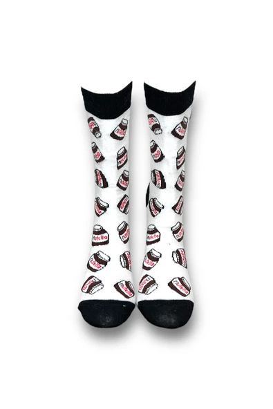 Me-vo Tekli Beyaz Renkli Bay/Bayan Unisex Esnek Nem Alabilen Pamuklu Çikolata Desenli Soket Çorap - Resim 3