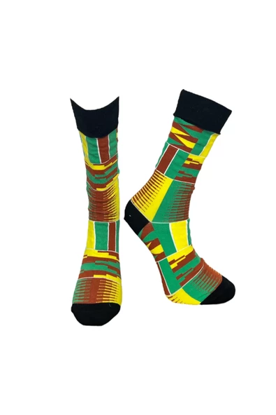 Me-vo Tekli Sarı Renkli Erkek Esnek Nem Alabilen Pamuklu Etnik Desenli Soket Çorap ürün görseli