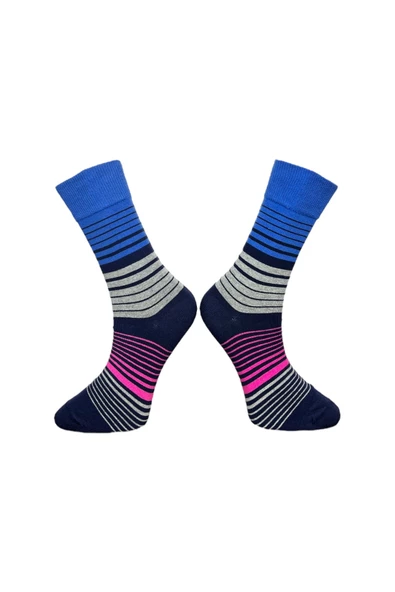 Me-vo Tekli Lacivert Renkli Erkek Esnek Nem Alabilen Pamuklu Çizgili Soket Çorap - Resim 2