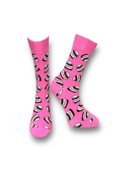 Me-vo Tekli Pembe Renkli Bay/Bayan Unisex Esnek Nem Alabilen Pamuklu Çikolata Desenli Soket Çorap