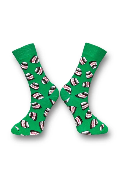 Me-vo Tekli Yeşil Renkli Bay/Bayan Unisex Esnek Nem Alabilen Pamuklu Çikolata Desenli Soket Çorap - Resim 2