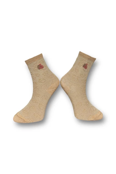 Me-vo Tekli Bej Renkli Kadın Esnek Nem Alabilen Pamuklu Desenli Soket Çorap - Resim 2