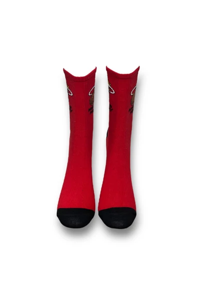 Me-vo Tekli Kırmızı Renkli Bay/Bayan Unisex Esnek Nem Alabilen Pamuklu Basketbol Desenli Soket Çorap - Resim 3