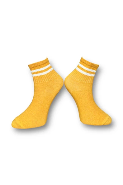 Me-vo Tekli Sarı Renkli Bay/Bayan Unisex Esnek Nem Alabilen Pamuklu Çizgili Soket Çorap - Resim 2