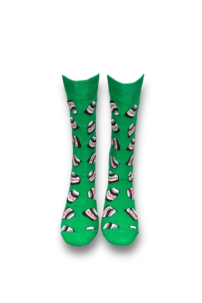 Me-vo Tekli Yeşil Renkli Bay/Bayan Unisex Esnek Nem Alabilen Pamuklu Çikolata Desenli Soket Çorap - Resim 3