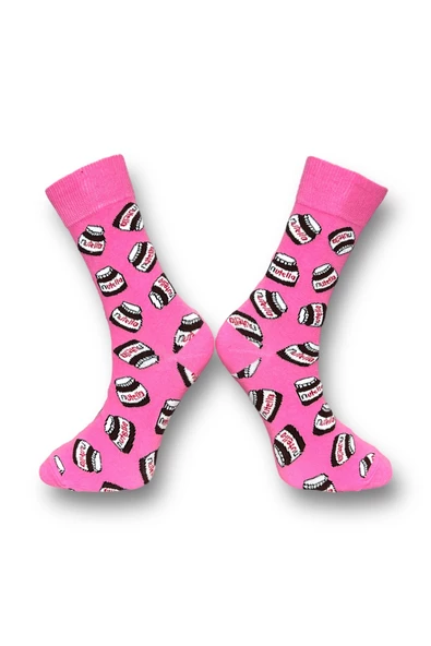 Me-vo Tekli Pembe Renkli Bay/Bayan Unisex Esnek Nem Alabilen Pamuklu Çikolata Desenli Soket Çorap - Resim 2