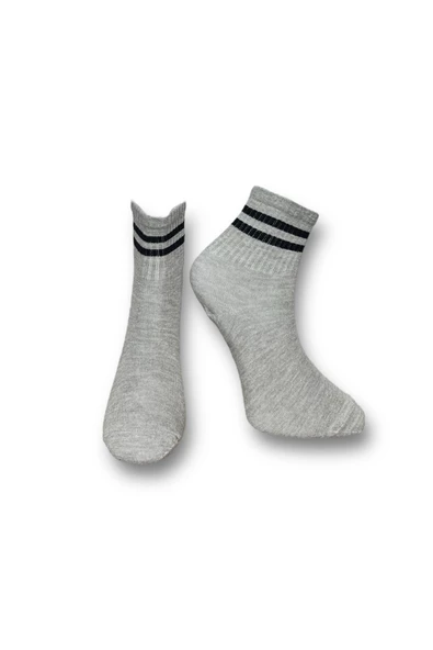 Me-vo Tekli Gri Renkli Bay/Bayan Unisex Esnek Nem Alabilen Pamuklu Çizgili Soket Çorap ürün görseli