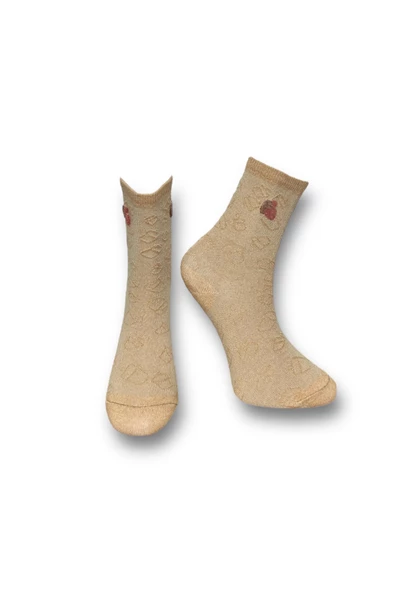 Me-vo Tekli Bej Renkli Kadın Esnek Nem Alabilen Pamuklu Desenli Soket Çorap ürün görseli