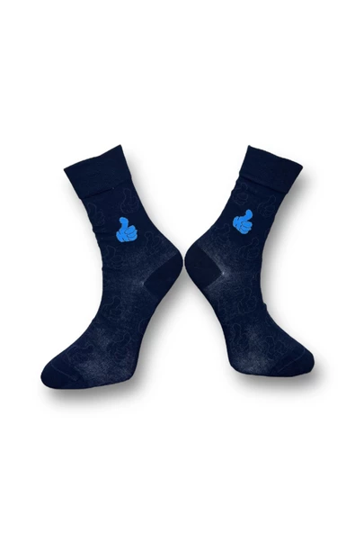 Me-vo Tekli Lacivert Renkli Bay/Bayan Unisex Esnek Nem Alabilen Pamuklu Gölge Desenli Soket Çorap - Resim 2