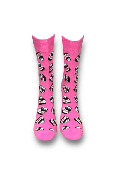 Me-vo Tekli Pembe Renkli Bay/Bayan Unisex Esnek Nem Alabilen Pamuklu Çikolata Desenli Soket Çorap - Resim 3