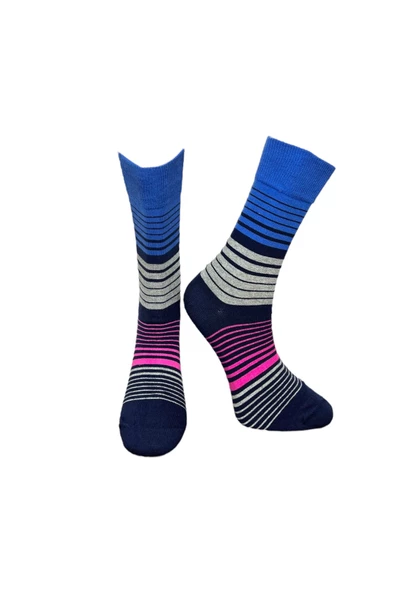 Me-vo Tekli Lacivert Renkli Erkek Esnek Nem Alabilen Pamuklu Çizgili Soket Çorap ürün görseli