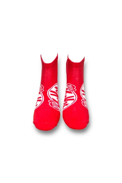 Me-vo Tekli Kırmızı Renkli Bay/Bayan Unisex Esnek Nem Alabilen Pamuklu Çikolata Desenli Patik Çorap - Resim 3