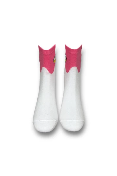 Me-vo Tekli Pembe Renkli Bay/Bayan Unisex Esnek Nem Alabilen Pamuklu Cupcake Desenli Soket Çorap - Resim 3