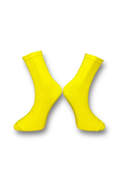 Me-vo Tekli Sarı Renkli Bay/Bayan Unisex Esnek Nem Alabilen Pamuklu Fitilli Soket Çorap - Resim 2