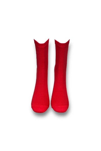 Me-vo Tekli Kırmızı Renkli Bay/Bayan Unisex Esnek Nem Alabilen Pamuklu Fitilli Soket Çorap - Resim 3
