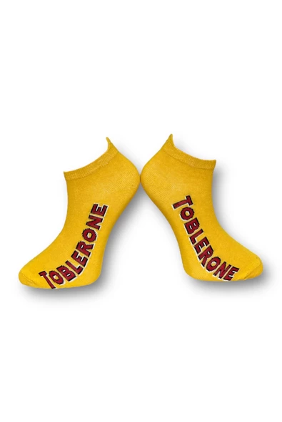 Me-vo Tekli Hardal Sarısı Renkli Bay/Bayan Unisex Esnek Nem Alabilen Pamuklu Çikolata Desenli Patik Çorap ürün görseli