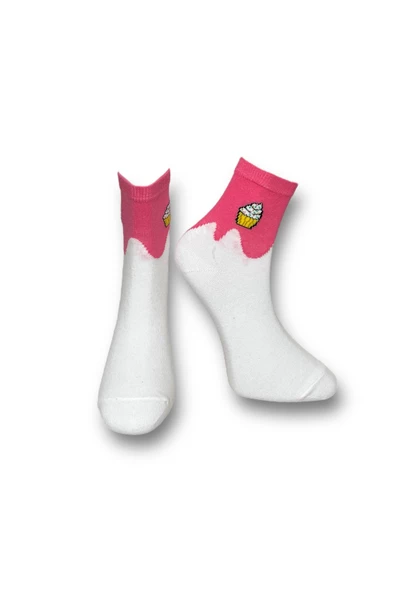 Me-vo Tekli Pembe Renkli Bay/Bayan Unisex Esnek Nem Alabilen Pamuklu Cupcake Desenli Soket Çorap ürün görseli
