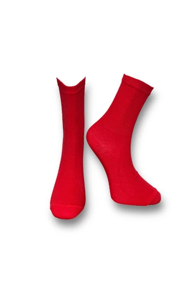 Me-vo Tekli Kırmızı Renkli Bay/Bayan Unisex Esnek Nem Alabilen Pamuklu Fitilli Soket Çorap ürün görseli