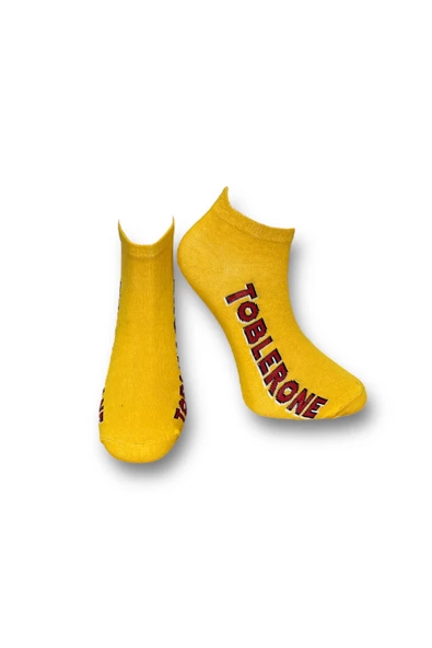 Me-vo Tekli Hardal Sarısı Renkli Bay/Bayan Unisex Esnek Nem Alabilen Pamuklu Çikolata Desenli Patik Çorap - Resim 2