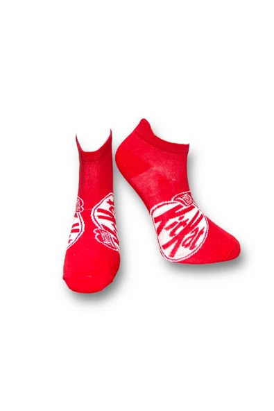 Me-vo Tekli Kırmızı Renkli Bay/Bayan Unisex Esnek Nem Alabilen Pamuklu Çikolata Desenli Patik Çorap - Resim 2