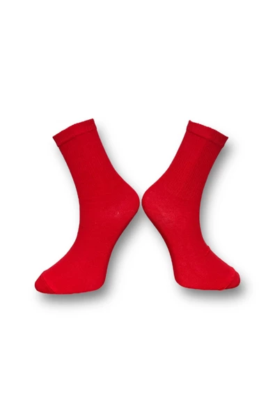 Me-vo Tekli Kırmızı Renkli Bay/Bayan Unisex Esnek Nem Alabilen Pamuklu Fitilli Soket Çorap - Resim 2
