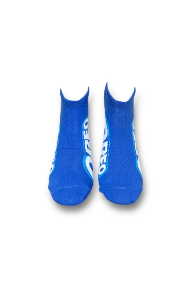 Me-vo Tekli Mavi Renkli Bay/Bayan Unisex Esnek Nem Alabilen Pamuklu Çikolata Desenli Patik Çorap - Resim 3