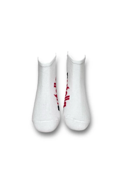 Me-vo Tekli Beyaz Renkli Bay/Bayan Unisex Esnek Nem Alabilen Pamuklu Çikolata Desenli Patik Çorap - Resim 3