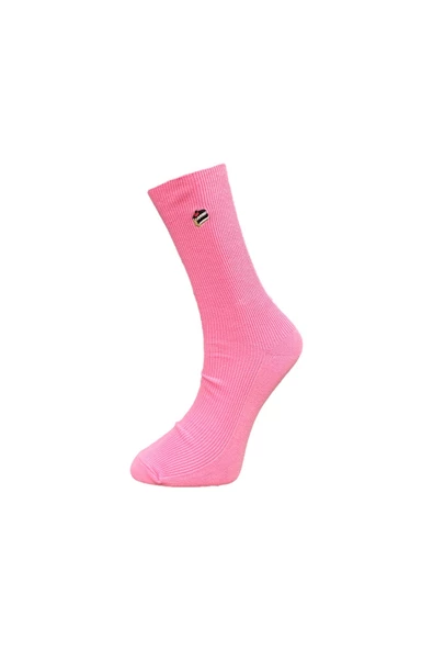 Me-vo Tekli Pembe Renkli Bay/Bayan Unisex Esnek Nem Alabilen Pamuklu Pasta Desenli Soket Çorap