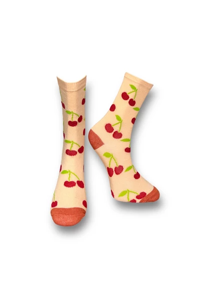 Me-vo  2'li Çok Renkli Kadın Esnek Nem Alabilen Pamuklu Meyve Desenli Soket Çoraplar - Resim 2