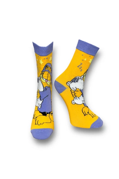 Me-vo Tekli Turuncu Renkli Bay/Bayan Unisex Esnek Nem Alabilen Pamuklu Çizgi Film Karakterli Soket Çorap - Resim 2