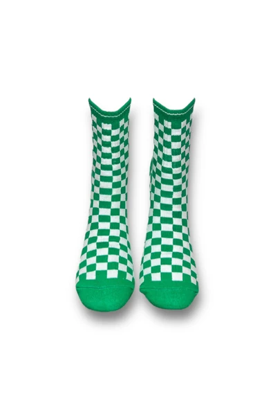 Me-vo Tekli Yeşil Renkli Bay/Bayan Unisex Esnek Nem Alabilen Pamuklu Dama Desenli Soket Çorap - Resim 3