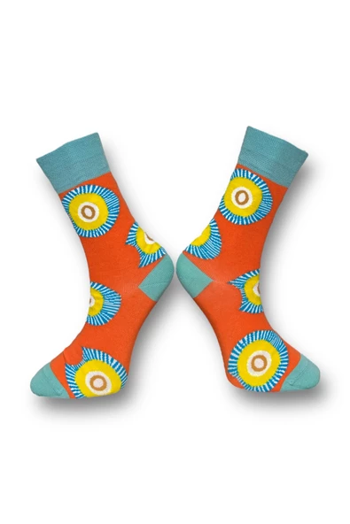 Me-vo  2'li Çok Renkli Bay/Bayan Unisex Esnek Nem Alabilen Pamuklu Desenli Soket Çoraplar - Resim 3
