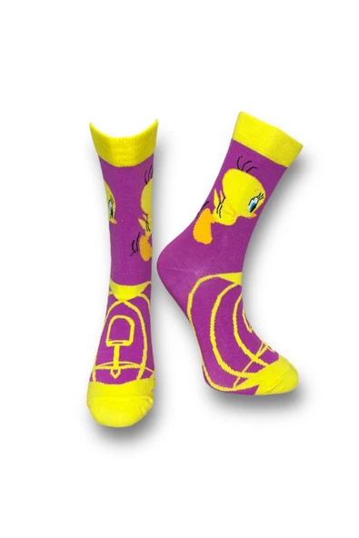 Me-vo  2'li Çok Renkli Bay/Bayan Unisex Esnek Nem Alabilen Pamuklu Çizgi Film Karakterli Soket Çoraplar - Resim 2