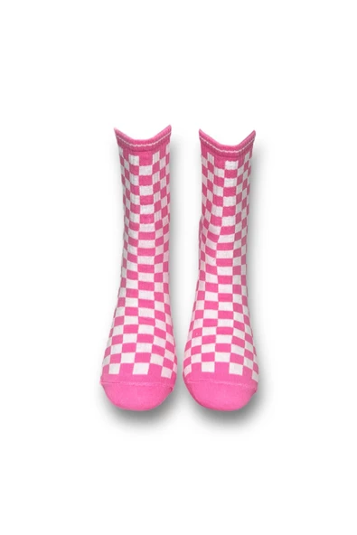 Me-vo Tekli Pembe Renkli Bay/Bayan Unisex Esnek Nem Alabilen Pamuklu Dama Desenli Soket Çorap - Resim 3