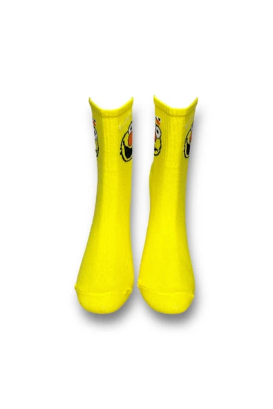 Me-vo Tekli Sarı Renkli Bay/Bayan Unisex Esnek Nem Alabilen Pamuklu Çizgi Film Karakterli Soket Çorap - Resim 3