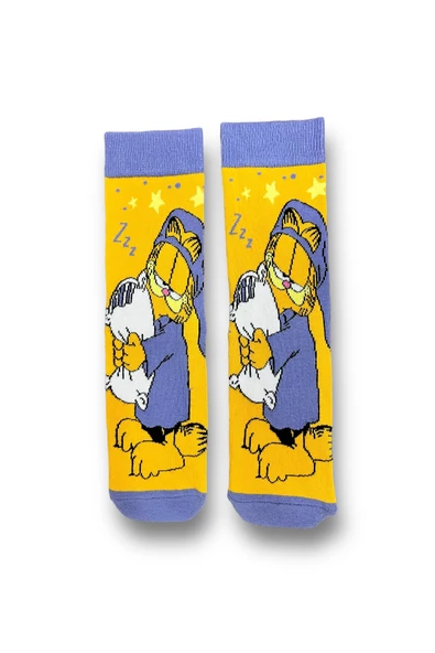 Me-vo Tekli Turuncu Renkli Bay/Bayan Unisex Esnek Nem Alabilen Pamuklu Çizgi Film Karakterli Soket Çorap - Resim 4