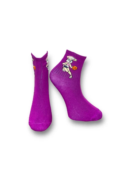 Me-vo Tekli Mor Renkli Bay/Bayan Unisex Esnek Nem Alabilen Pamuklu Çizgi Film Karakterli Soket Çorap ürün görseli