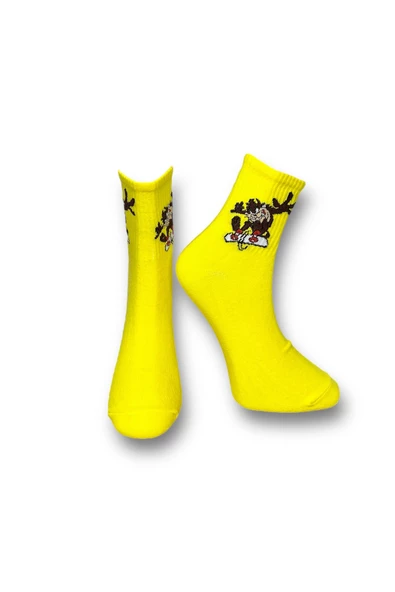 Me-vo Tekli Sarı Renkli Bay/Bayan Unisex Esnek Nem Alabilen Pamuklu Çizgi Film Karakterli Soket Çorap ürün görseli
