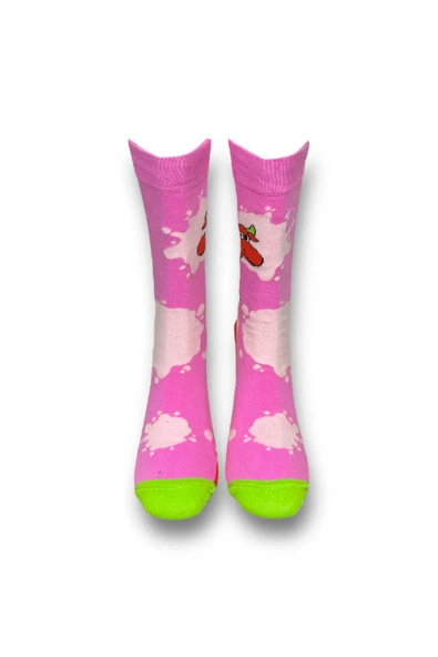 Me-vo Tekli Pembe Renkli Bay/Bayan Unisex Esnek Nem Alabilen Pamuklu İnek Desenli Soket Çorap - Resim 3