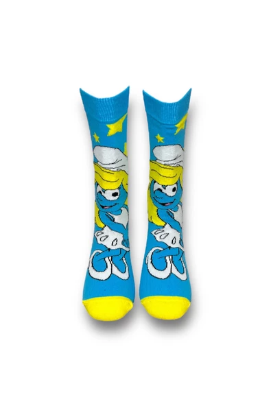 Me-vo Tekli Mavi Renkli Bay/Bayan Unisex Esnek Nem Alabilen Pamuklu Çizgi Film Karakterli Soket Çorap ürün görseli