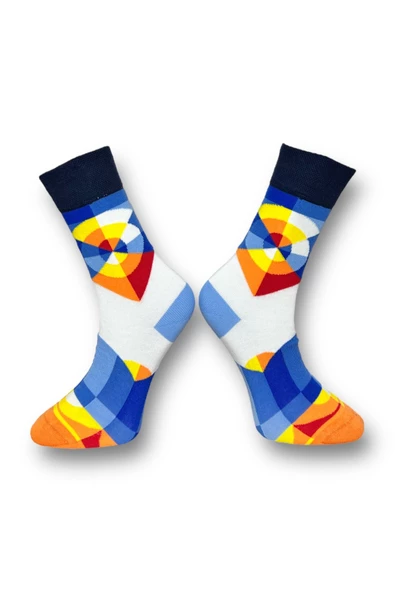 Me-vo  2'li Çok Renkli Bay/Bayan Unisex Esnek Nem Alabilen Pamuklu Desenli Soket Çoraplar - Resim 5