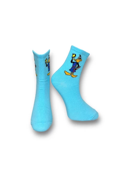 Me-vo Tekli Mavi Renkli Bay/Bayan Unisex Esnek Nem Alabilen Pamuklu Çizgi Film Karakterli Soket Çorap ürün görseli