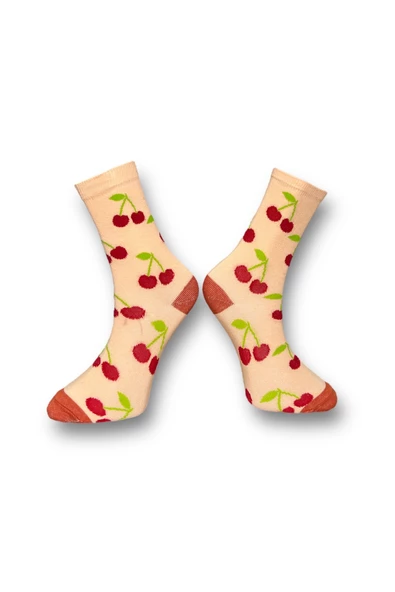 Me-vo  2'li Çok Renkli Kadın Esnek Nem Alabilen Pamuklu Meyve Desenli Soket Çoraplar - Resim 3