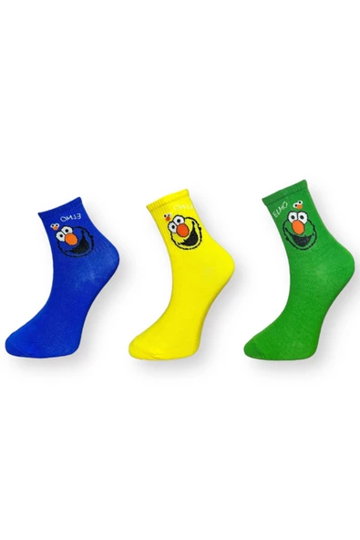 Me-vo  3'lü Çok Renkli Bay/Bayan Unisex Esnek Nem Alabilen Pamuklu Çizgi Film Karakterli Soket Çoraplar ürün görseli