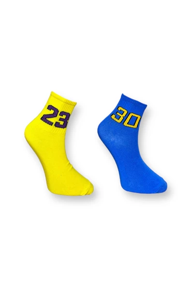 Me-vo  2'li Çok Renkli Bay/Bayan Unisex Esnek Nem Alabilen Pamuklu Sayı İşlemeli Soket Çoraplar ürün görseli