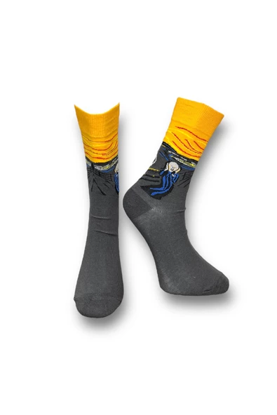 Me-vo  2'li Çok Renkli Bay/Bayan Unisex Esnek Nem Alabilen Pamuklu Sanatsal Soket Çoraplar - Resim 5