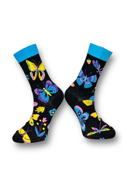 Me-vo  2'li Çok Renkli Bay/Bayan Unisex Esnek Nem Alabilen Pamuklu Desenli Soket Çoraplar - Resim 5